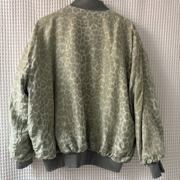 Vtg Donna Toran reversible silk bomber jacket sage green white women's large - Picture 6 of 7